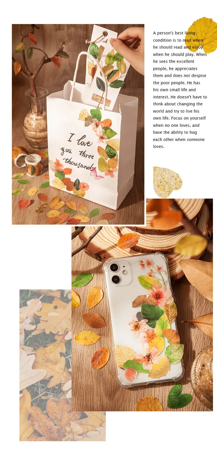 50 Stück gelbe Herbstblätter-Serie, kreative Pflanzenaufkleber für die Handkonto-Dekoration – Detail 11
