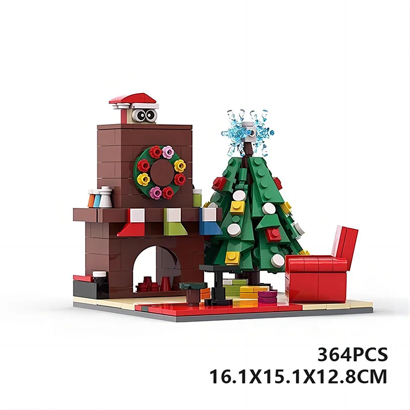 Weihnachtsbausteine, kompatibel mit LEGOS, kreatives Design, Kaminszenenmodell im europäischen Stil, Montage, Dekoration, Geschenk