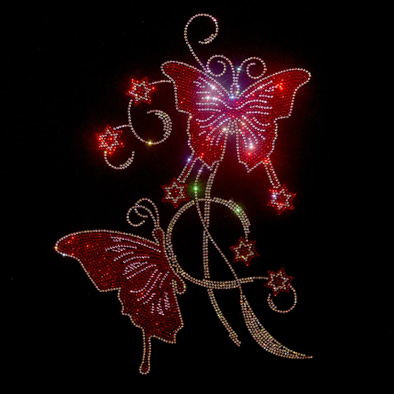 High-quality rhinestone ironing with beautiful butterflies on T-shirts, jeans, hoodies and clothing accessories