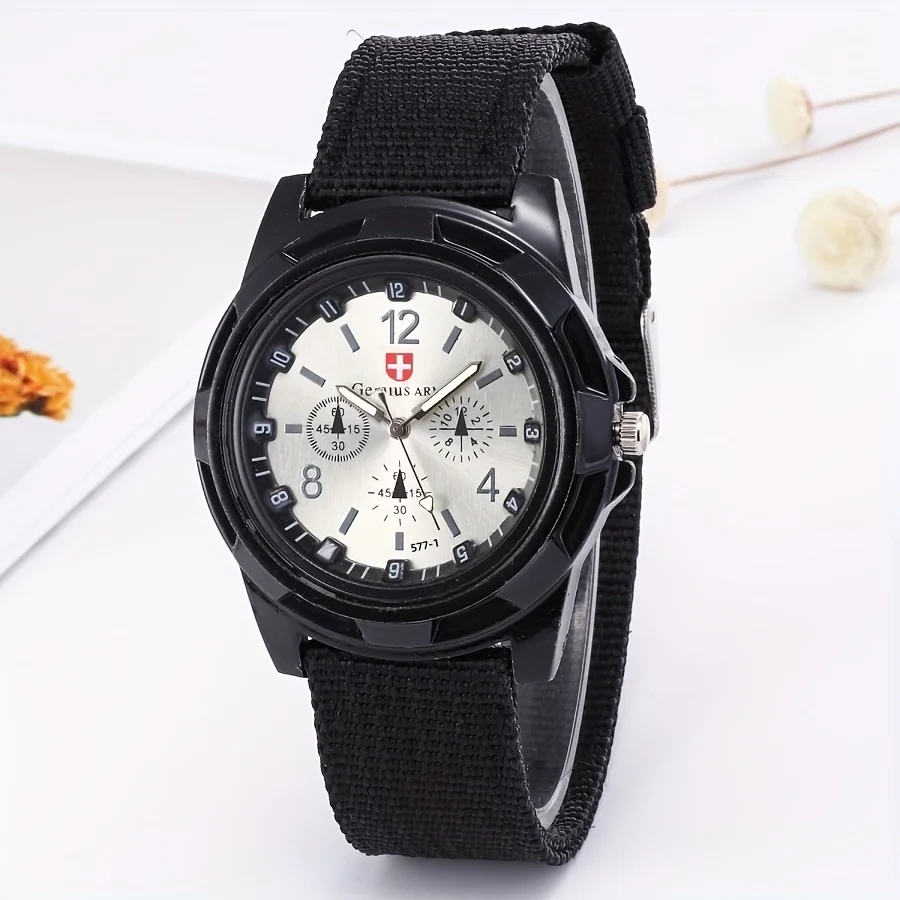 1 piece of boys' five color nylon strap, fashionable and trendy quartz watch, sports and leisure quartz watch