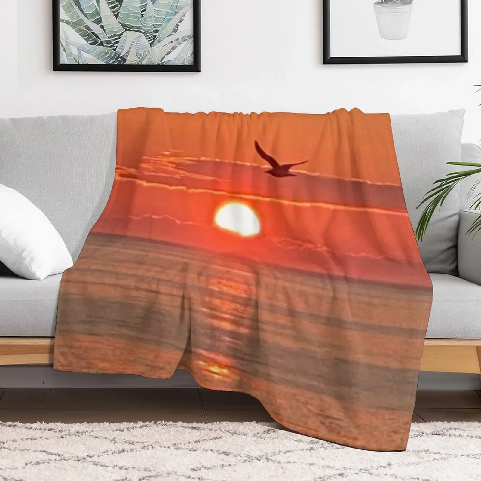New Seagull Sunrise Throw Blanket Anti Shedding Soft Fuzzy Blanket for Home