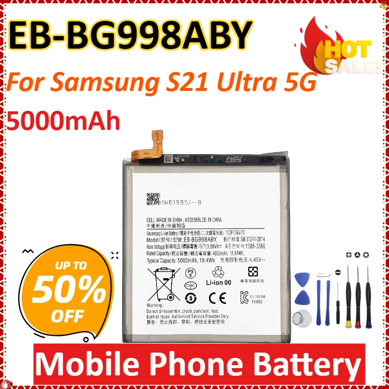 

EB-BG998ABY 3.88V 5000mAh for Samsung S21 Ultra 5G Newly upgraded Rechargeable High Quanlity Mobile Phone Battery +Tools