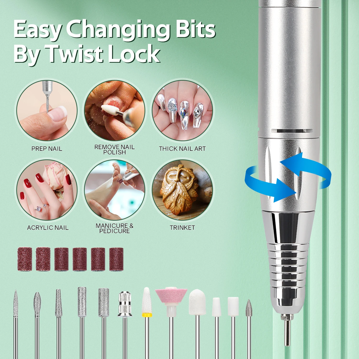 45000 دورة في الدقيقة مسمار الحفر آلة أظافر قابلة للشحن الكهربائية مسمار ساندر مع وضع المؤقت الأظافر مخرطة هلام قطع إزالة أداة #5