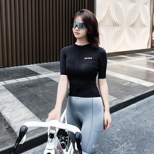 Imagen 2 del producto BCBE-ING Jersey de ciclismo para mujer, camiseta de verano de alta elasticidad, transpirable, ajustada, Anti-UV, para bicicleta de carretera, pantalones cortos, camisetas de manga para bicicleta