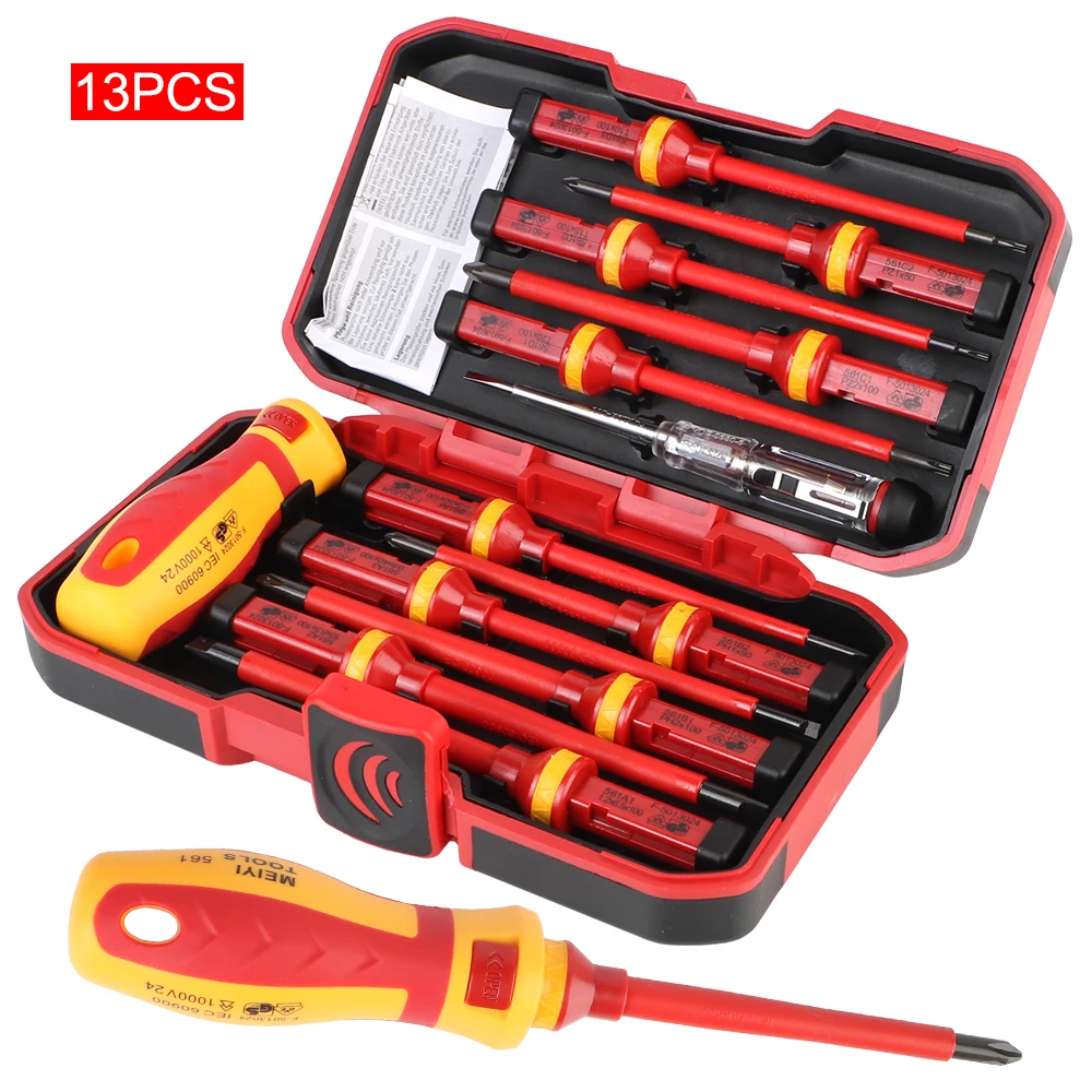 

Portable Plum Blossom Head Slotted Head Convenient 13Pcs/Set With Case Magnetic 1000V Electrician Tool Insulated Screwdriver Set