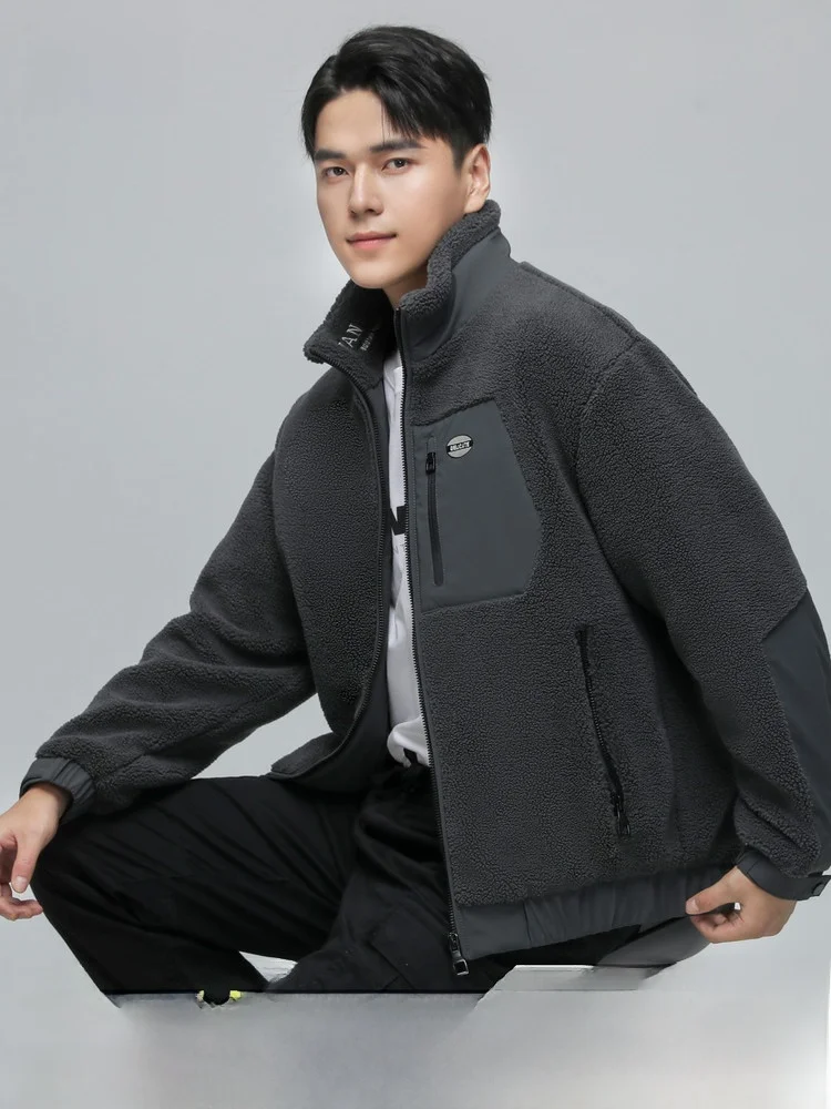 

Snow Flng 2026 Spring Men's down Jaet Stand Collar Warm Windproof Bla Simple Versatile Lamb Velvet Lightweight Du down