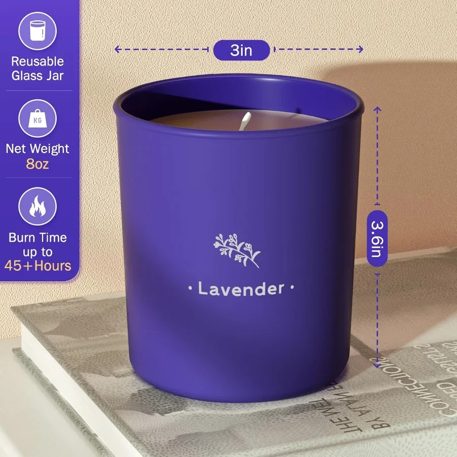 Lavender Scented Candles for Home Ambiance 8 oz Purple Jar Soy Wax Candles with 45Hour LongLasting Burn Perfect Gift for Women