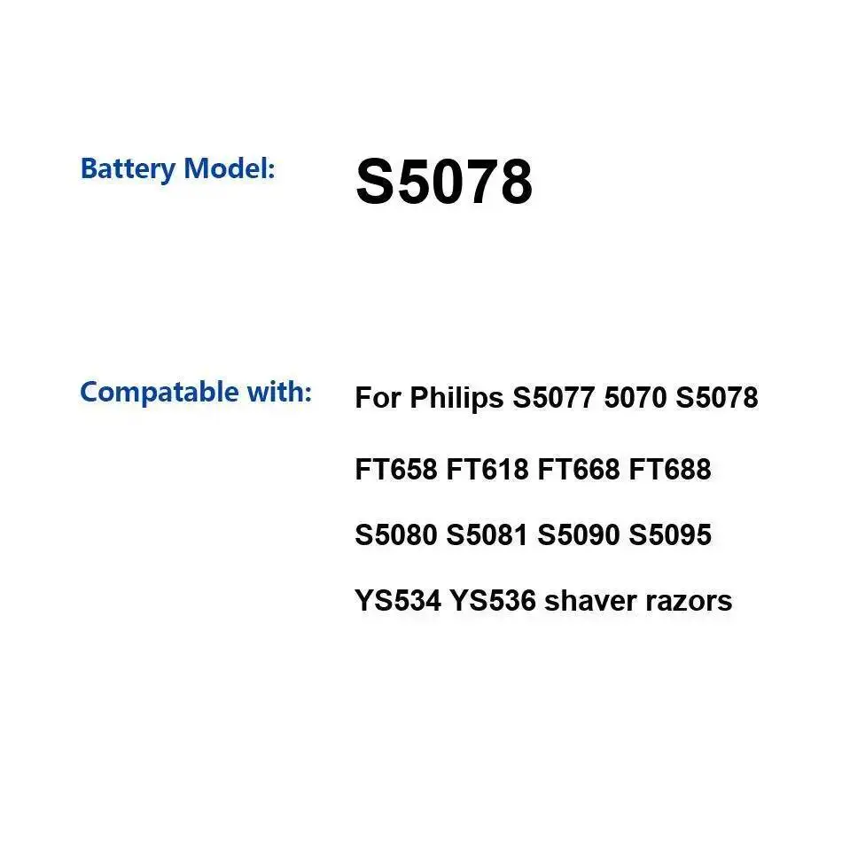 

Аккумулятор для электробритвы 1800 мАч для Philips S5077 5070 S5078 FT658 FT618 FT668 FT688 S5080 S5081 S5090 S5095 YS534 YS536