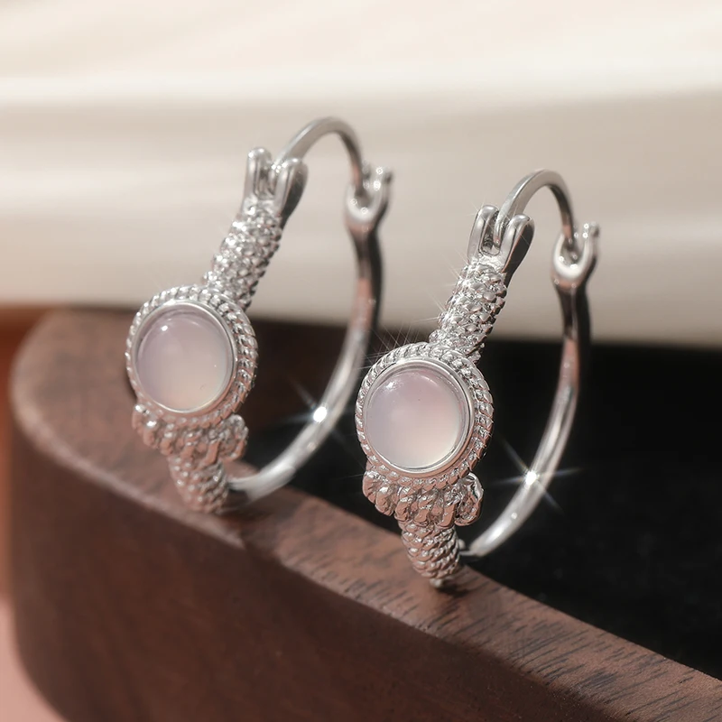 Exquisite modische weiße Zirkon-Creolen, böhmischer Schmuck, Verlobungs-, Bankett- und Hochzeitsohrringe für Damen