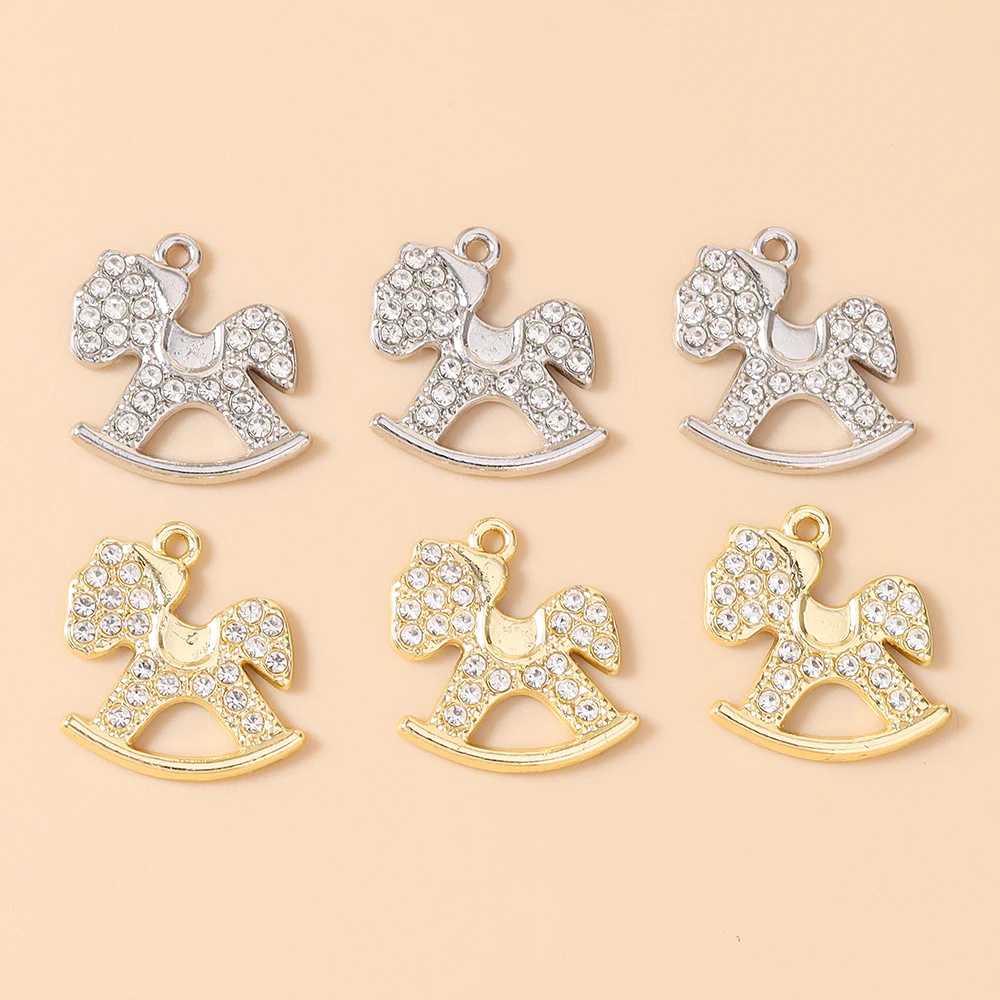 Leslie 10 Stück 17*18mm Gold- und Silberfarbene Kristall-Schaukelpferd-Anhänger für Handgefertigte Niedliche Ohrringe, Halsketten und Schmuckherstellung – Detail 18