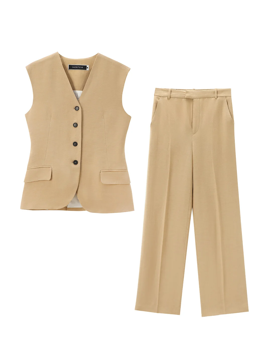 Set di pantaloni di lino set eleganti da ufficio gilet da 2 pezzi da donna e pantaloni a gamba dritta set coordinati per abbigliamento da lavoro da