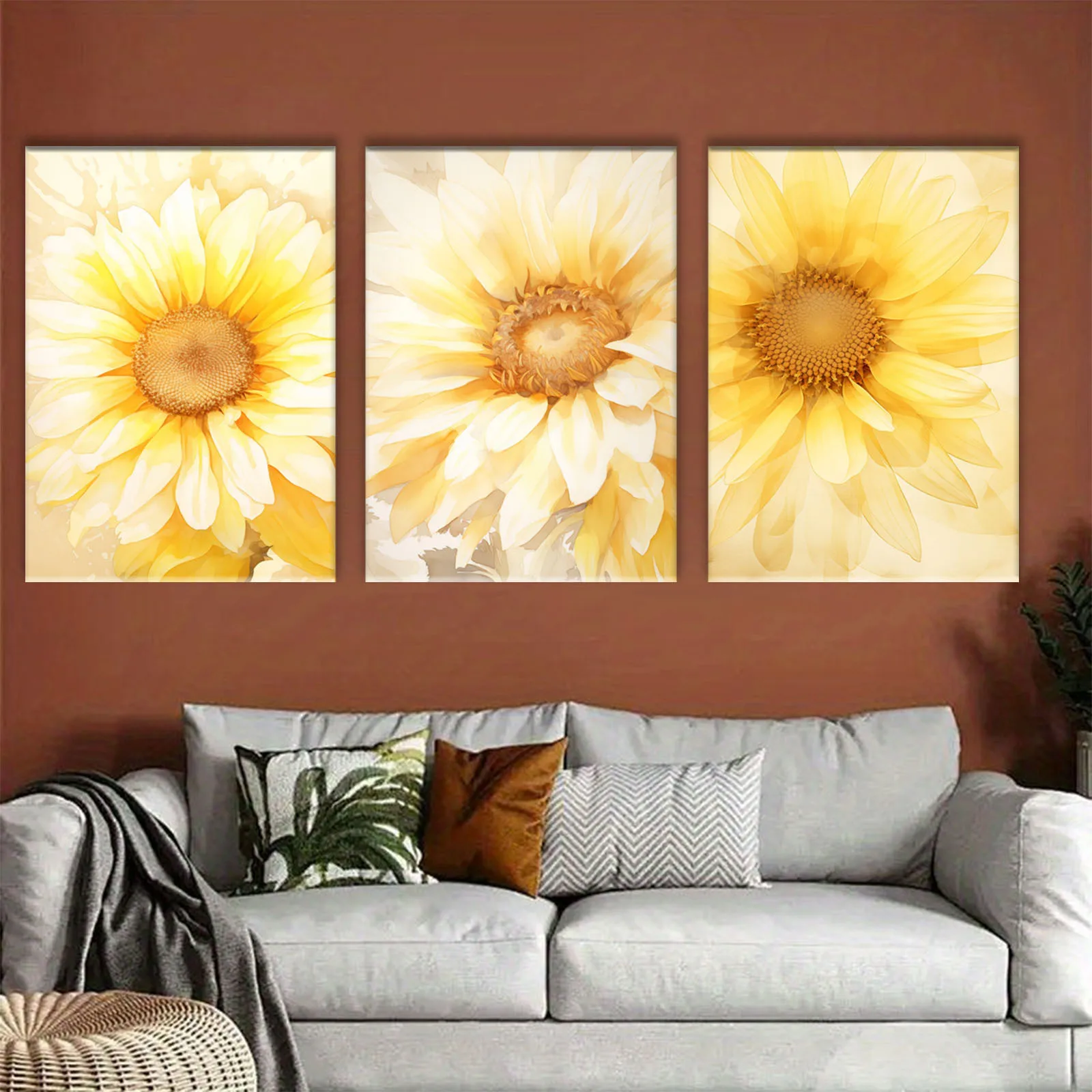 (No frame)3pcs with frame -Triple sunflower canvas wall art Theme Canvas Wall Art Framed Painting Clearance Sale, 2D Flat, Su