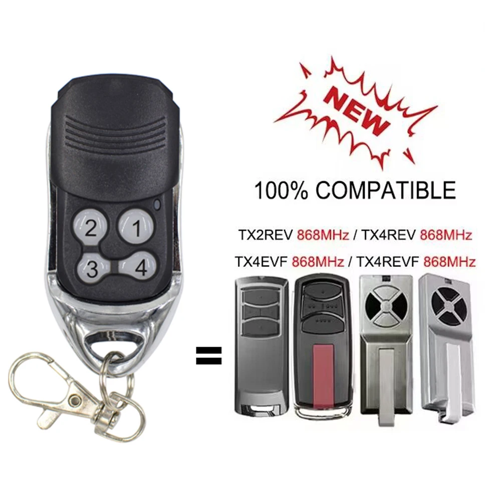 Compatible with 868MHz TX4EVF TX4REV TX2REV TX4REVF TX4RUNI Garage Door Remote Control 868 Door Gate Command Keychain