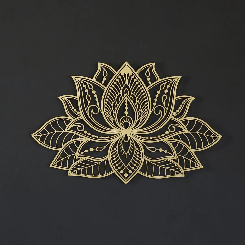 Iwa Motif Radiant Mandala Metal Wall Embellishment Lotus Bloom Peaceful Room Decor Bohemian Zen Patio Trimming Gift for Home