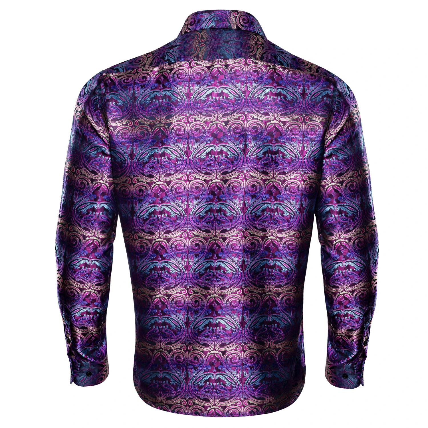 Barry.Wang 4XL Luxury Purple Paisley Silk Shirts Men Long Sleeve Casual Flower Shirts For Men Designer Fit Dress Shirt BY-0057