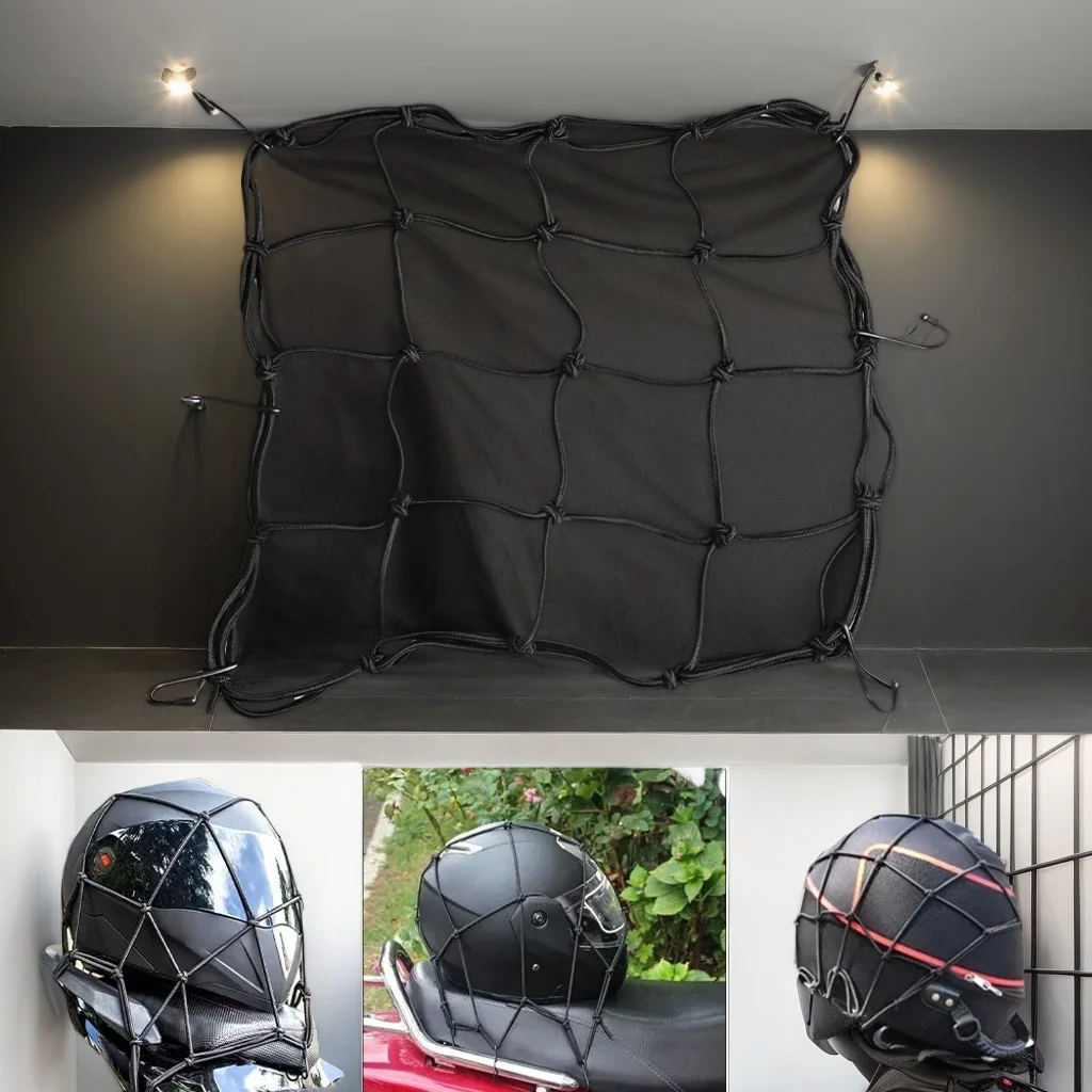 

Stretchable Motorcycle Helmet Storage - Duffle Mesh Bag with Securing Net & Helmet Guard