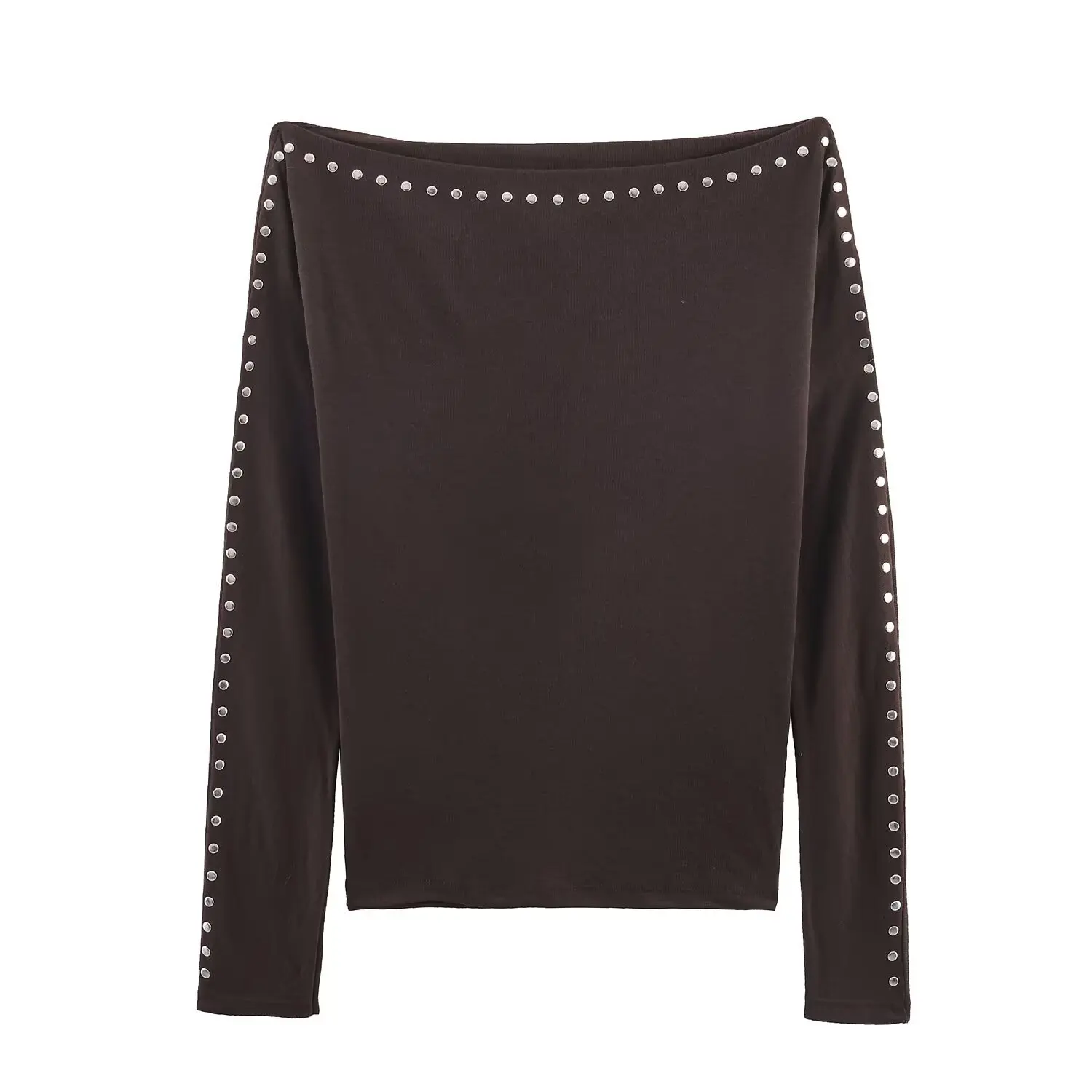 가을 여성용 스터드 장식 배트윙 슬리브 니트 풀오버 루즈 캐주얼 패션 레이지 롱슬리브 두꺼운 오프숄더 탑