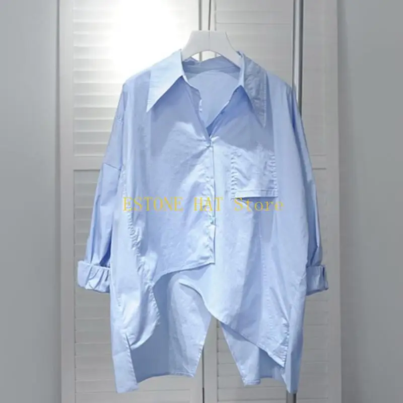 

49MF Summer Daily Casual Clothing Loose-fit Back Slit Blouses White Bat Sleeves Top