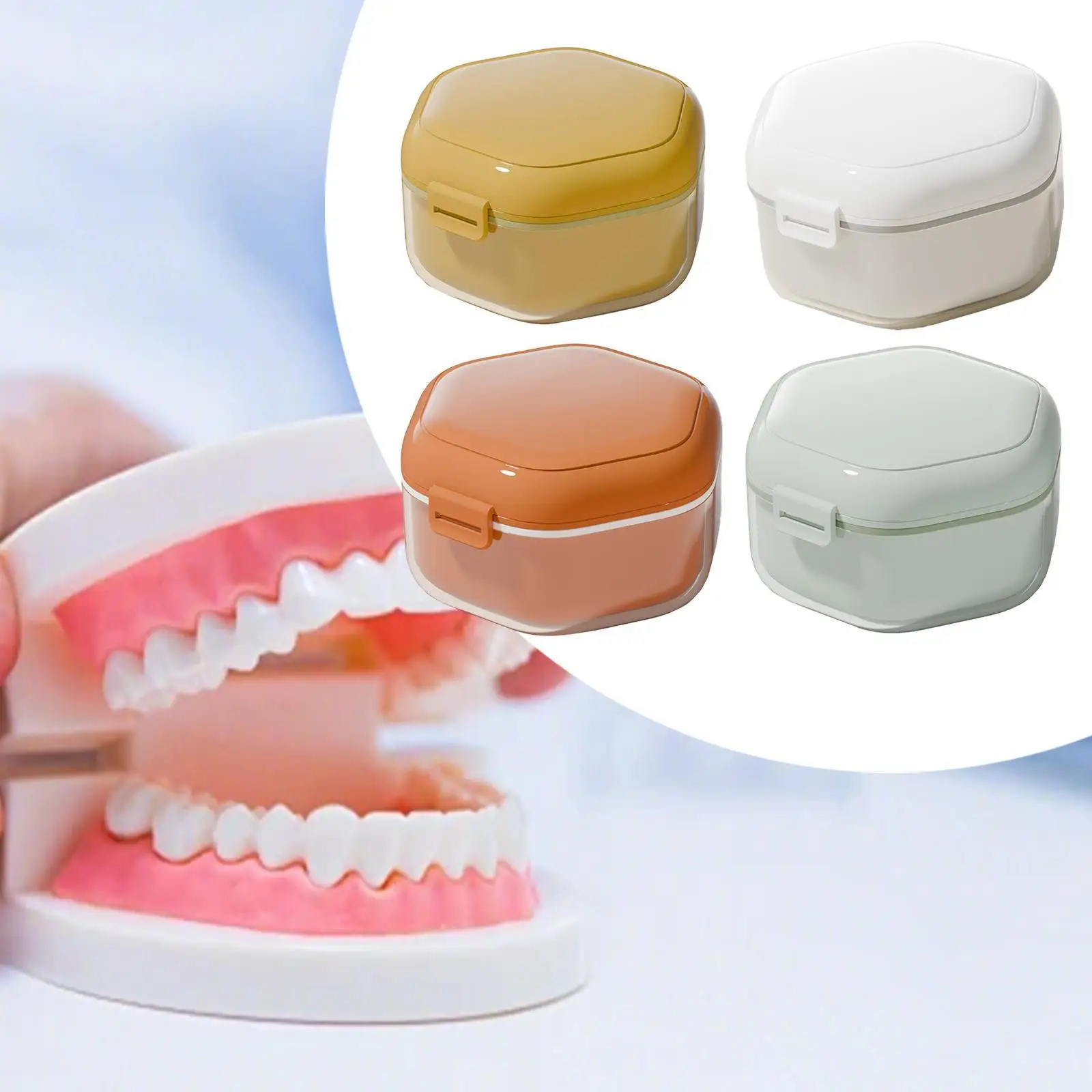 Denture Case with Strainer Easy Use Denture Cleaning Case Denture Holder Denture Cup for Denture Retainer Mouth Guard Travel