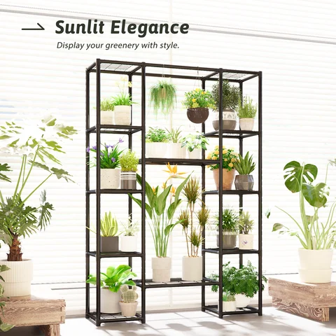 Metal Plant Stand Outdoor Large Hanging Plant Cabinet Waterproof Tall Plant Shelf Indoor Plant Rack Flower Holder for Living Roo