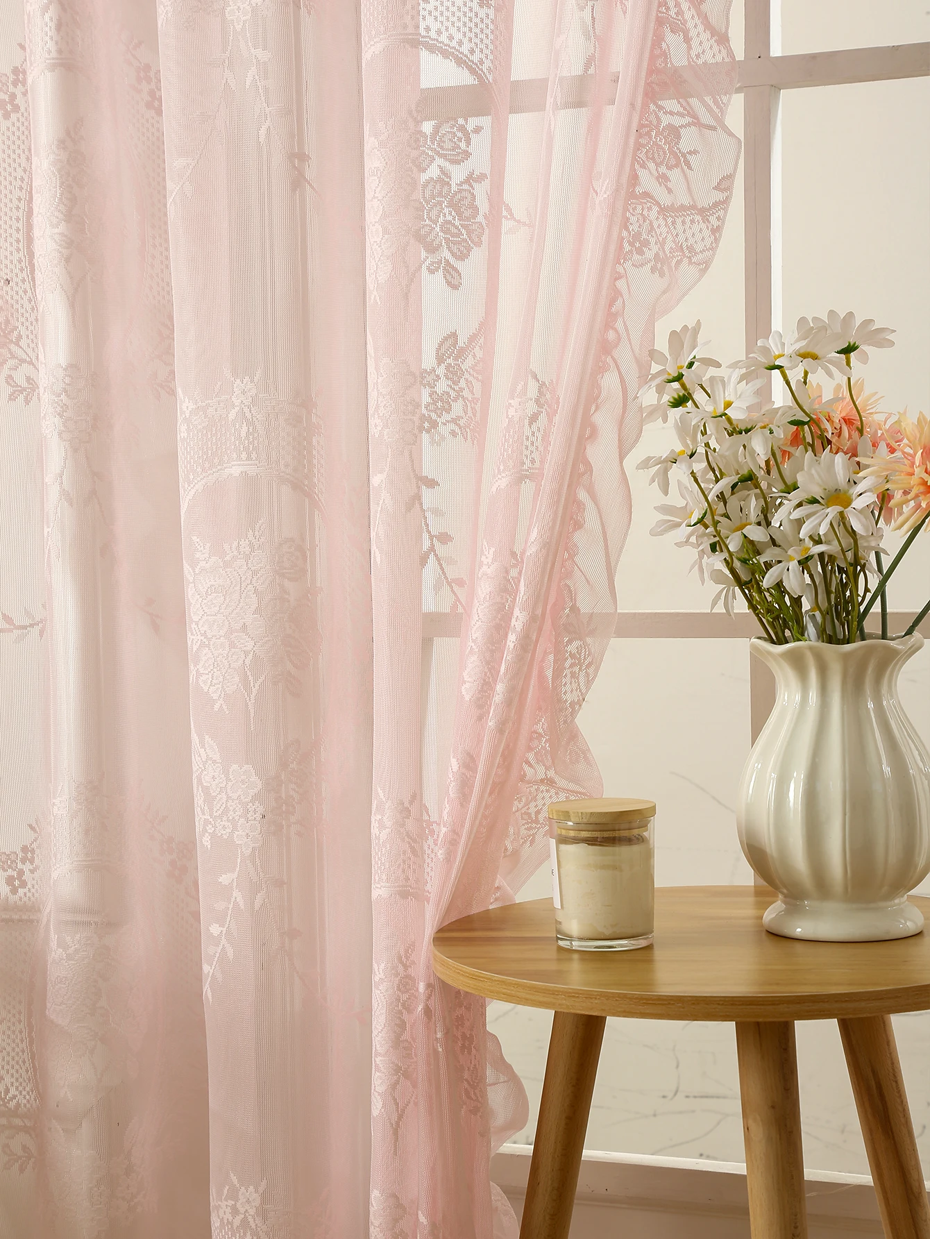 78-Zoll-Vorhänge mit rosa Spitze, rund, Spiegelstange, Taschenvorhänge für Mädchen, niedliche Atmosphäre, Schlafzimmer, Balkon, Heimdekoration – Detail 6