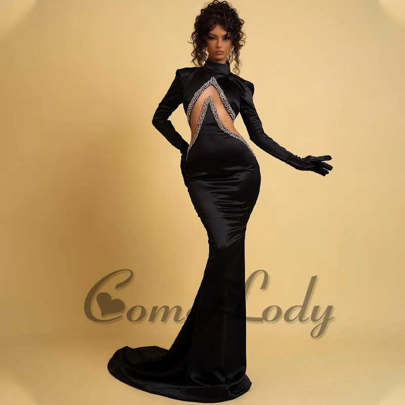 Comelody-Vestidos De sirena para ocasiones especiales para mujer, Vestidos De manga larga con cuello Halter, estilo árabe saudita, hechos a pedido