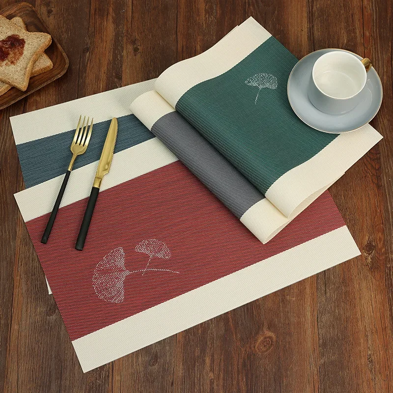 Chinese Two-Tone Ginkgo Leaf Placemats Soft Insulation Tableware Mat for Hotel Restaurant Pvc Waterproof Coffee House Coasters