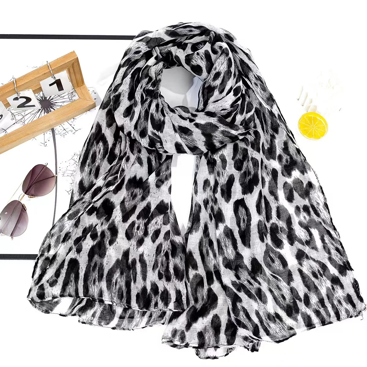 Cross-border for spot Europe and the United States classic fashion leopard print long Balinese yarn print fashion scarf female s