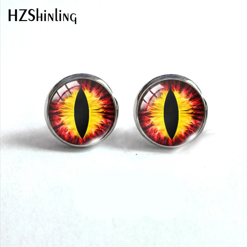 Vintage Colorful Cats Eyes and Dragon Eye Glass Dome Earrings Beauty Dragon Eyes Handmade Jewelry Stainless Steel Earrings