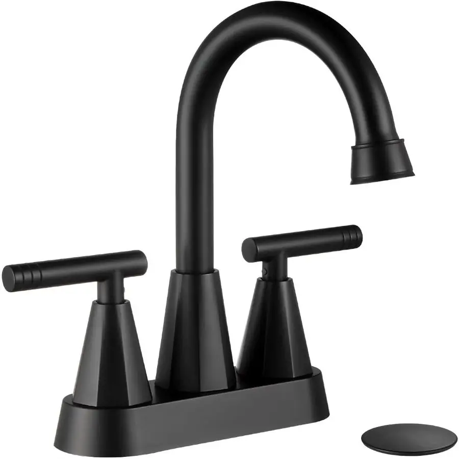 

Bathroom Faucets for Sink 3 Hole, 4 Inch with Pop Up Drain and 2 Supply Hoses, 2 Handle Centerset Bathroom Faucet for Sink Vanit
