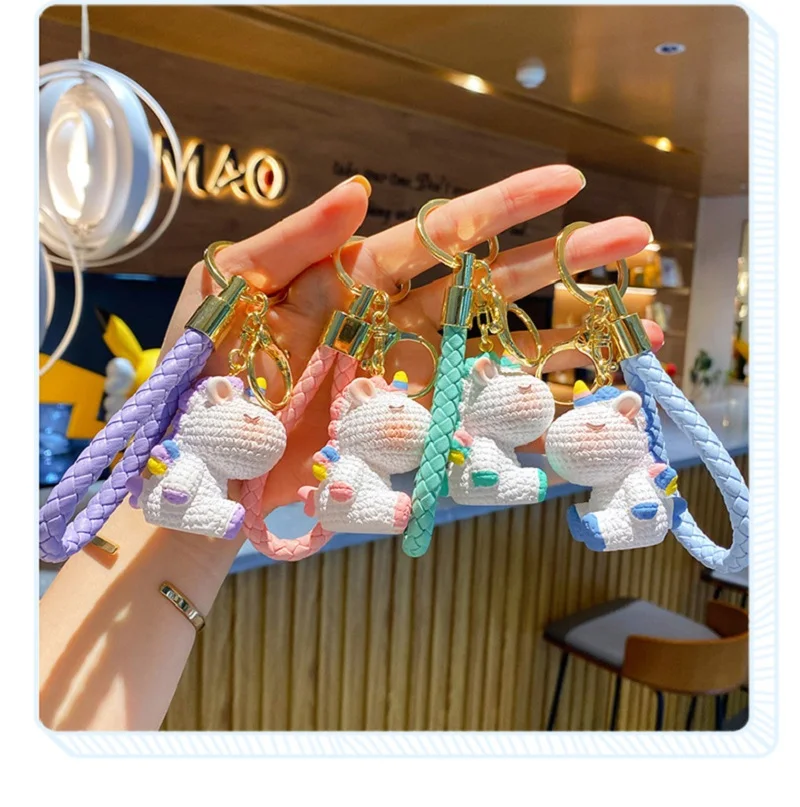 

Cartoon Leather Weave Rope Unicorn Fashion Trendy Pendant Doll Toys Keychain Birthdays Halloween Christmas Party Gift for Girls