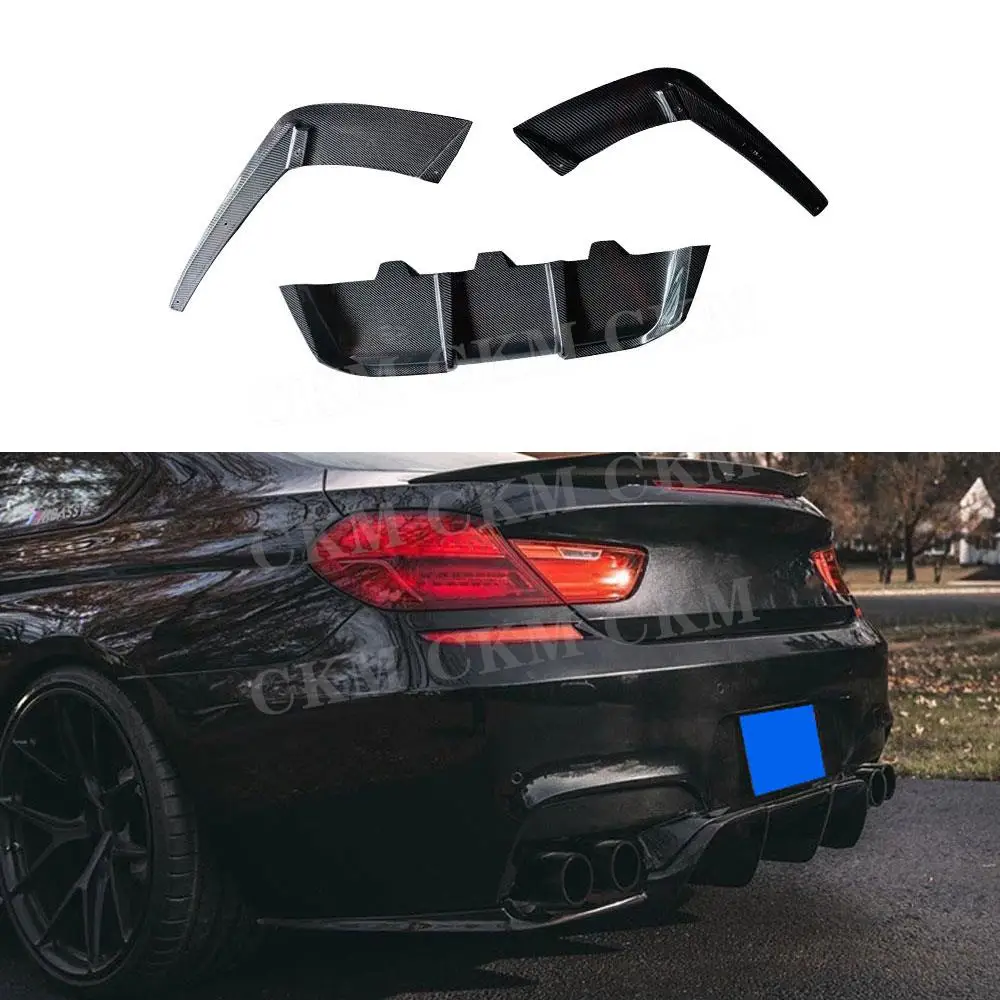 3Pcs Carbon Fiber Rear Bumper Lip Diffuser Spoiler Rear Splitters for BMW F06 F12 F13 M6 M Tech 2013 2014 2015 2016