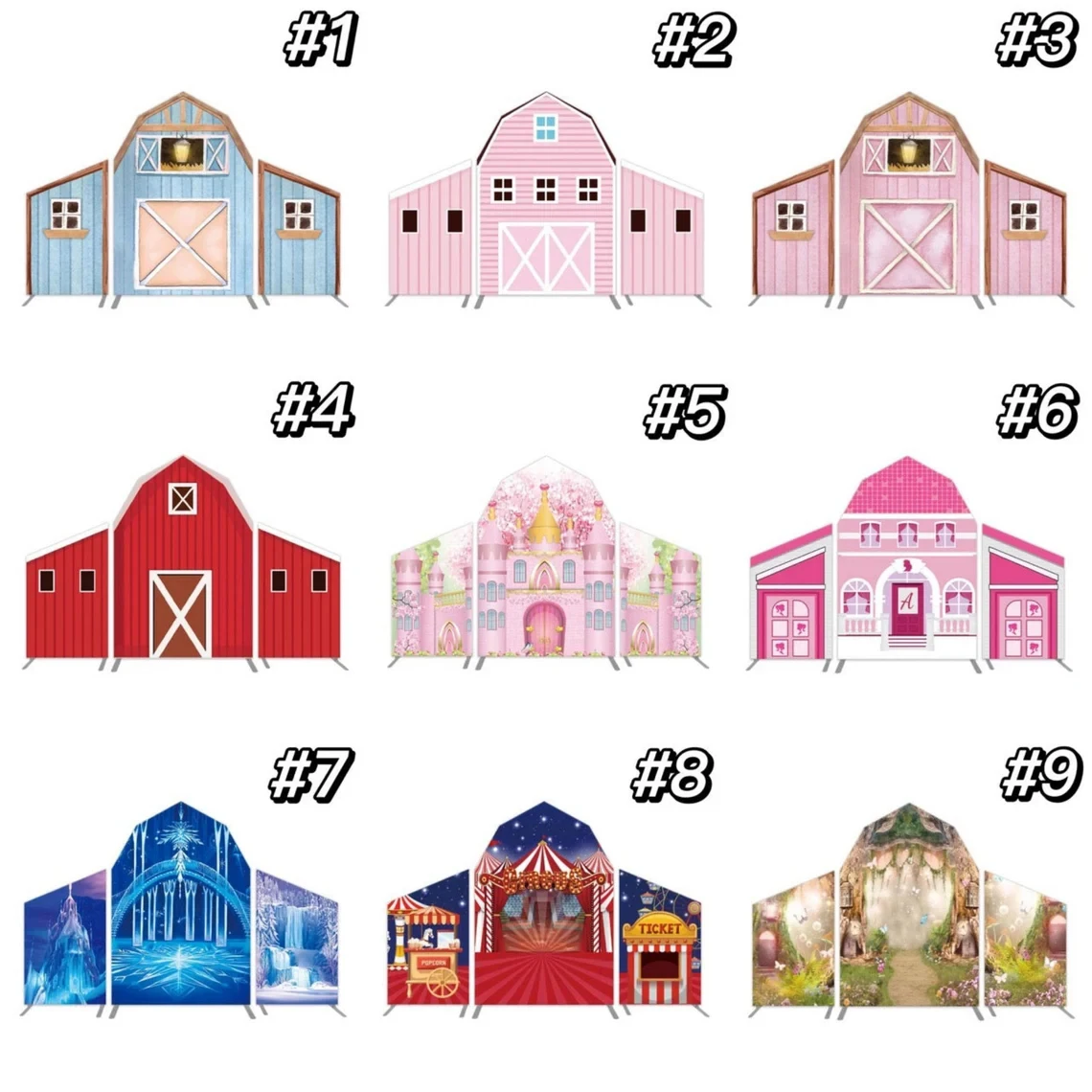 Customized Barn House Arched Cover Backdrop Stand for Kids Birthday Party Decoration Balloon arch Frame Photobooth Background