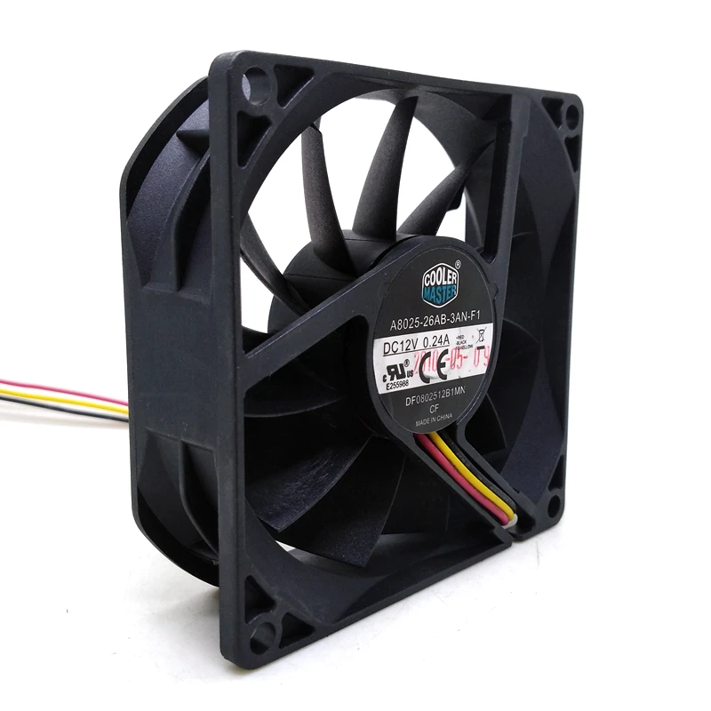 Original A8025-26AB-3AN-F1 DF0802512B1UN DC12V 0.24A 80x80x25MM 8cm 3Lines Computer cooling fan