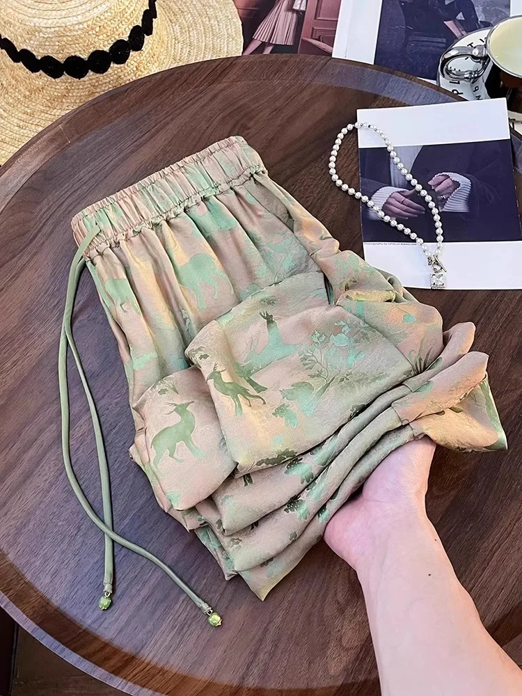 

Casual Ice Silk Wide Leg Pants Women Summer Thin Loose High Waist Drapey Retro Mom Straight Leg Pants Comfortable Loose Fit