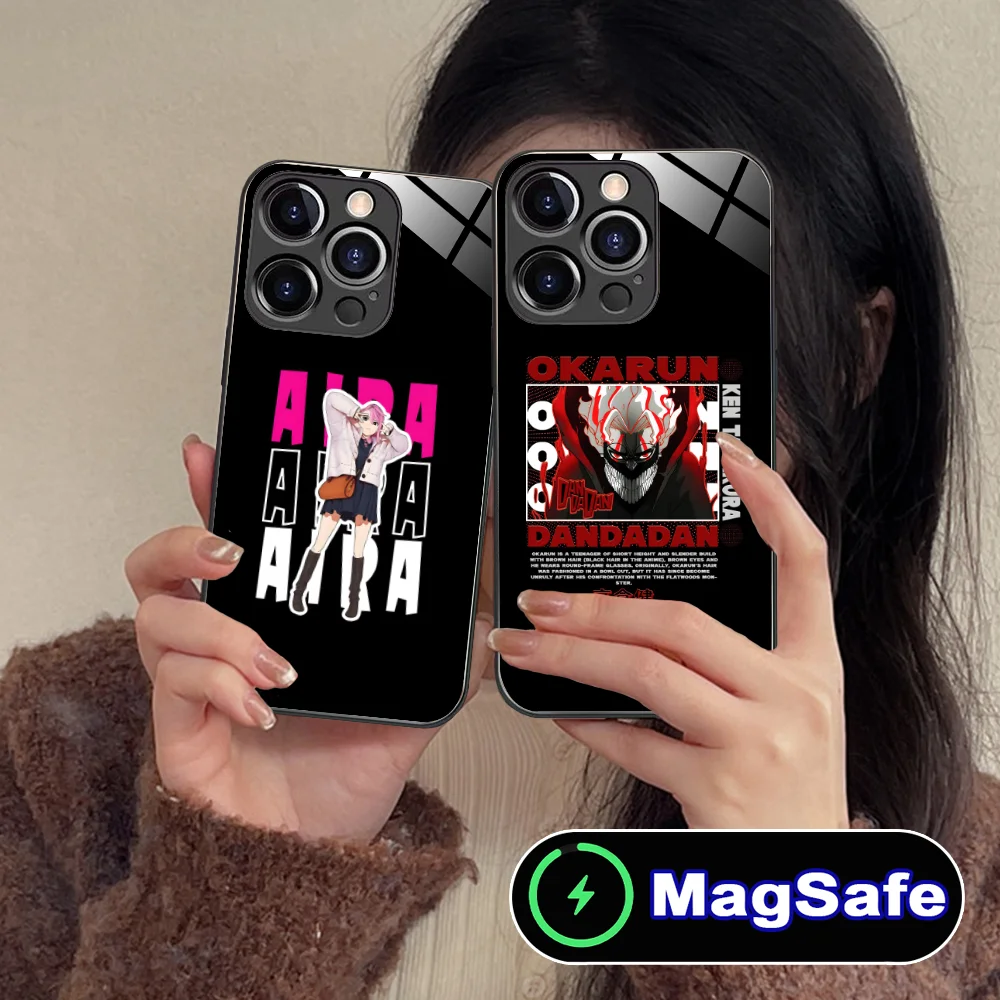 Dandadan Momo 전화 케이스 iPhone 16 15 14 13 12 11 Pro Max Plus Mini MagSafe 무선 충전 유리 커버 핸드폰