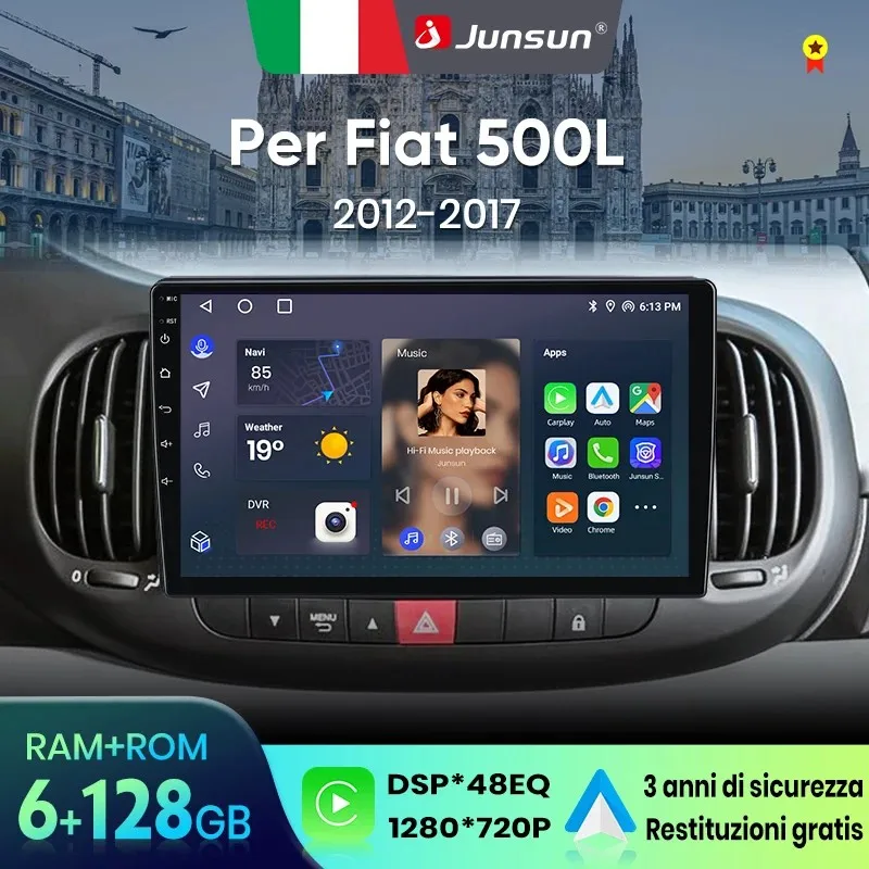 Image of Junsun Kabelloses CarPlay Android Autoradio für Fiat 500L 2012-2017 GPS-Navigation 8-Kern DSP RDS Bluetooth Radio Italienischer Service