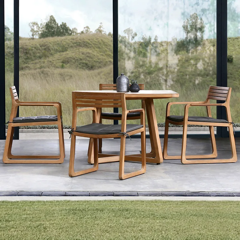 طاولات وكراسي خارجية من الخشب الصلب في الفناء والحديقة والفيلا وطاولة طعام من بلاطة الصخور في الهواء الطلق مقاومة للماء في الهواء الطلق #1