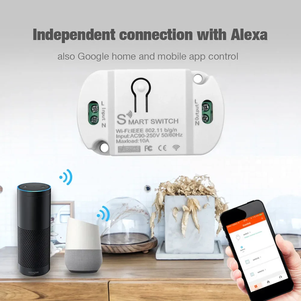 

Умный WIFI переключатель автоматический выключатель 10A 220 В 2 кВт 50-60 Гц кофемашины для освещения для домашней автоматизации Tuya 1 шт.