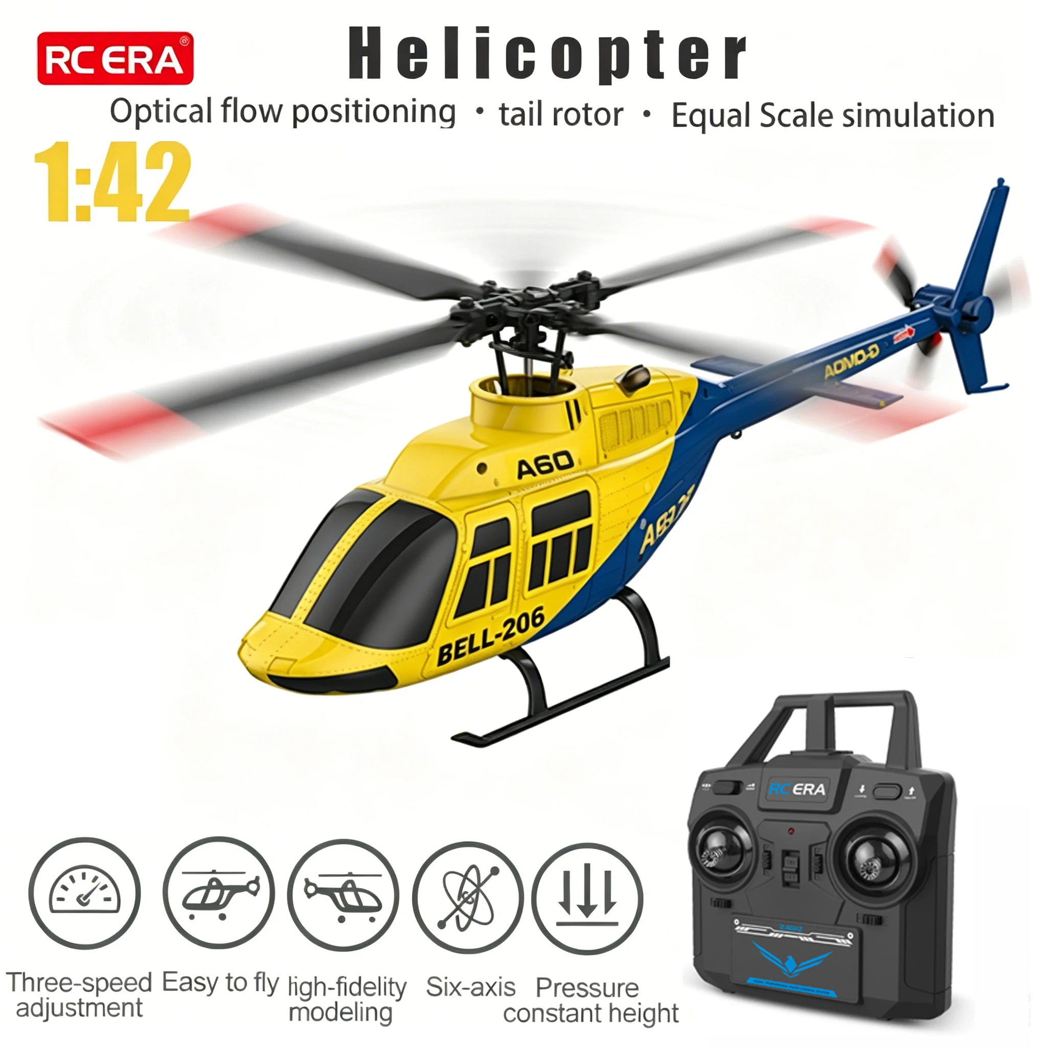 

RC ERA RC Helicopter A60 With 2.4G 6-Aixs Gyroscope 6ch Altitude Hold Optical Flow Replica Bell 206 Mini Remote Control Aircraft