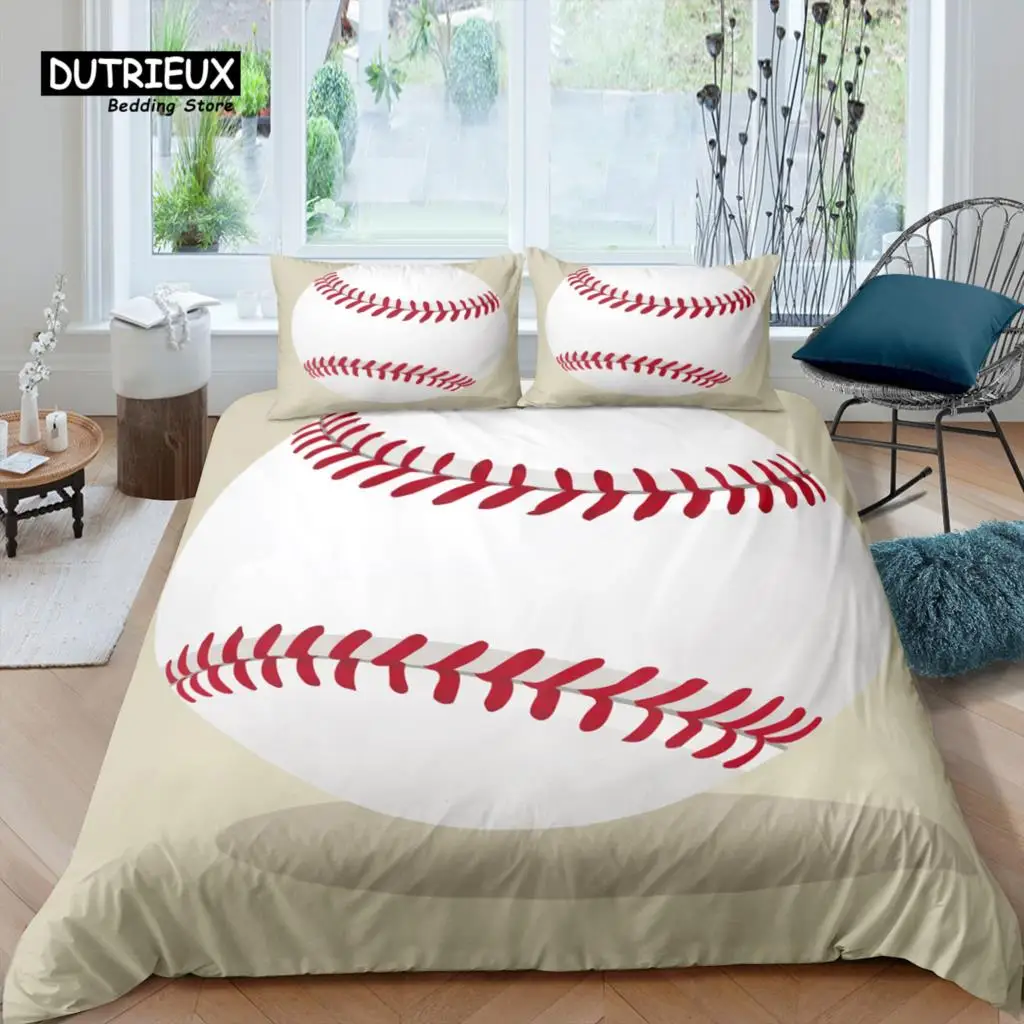 Home Living Luxury 3D Baseball Bedding Set Kids Duvet Cover Pillowcase Sports Bedding Set Queen and King EU/US/AU/UK Size