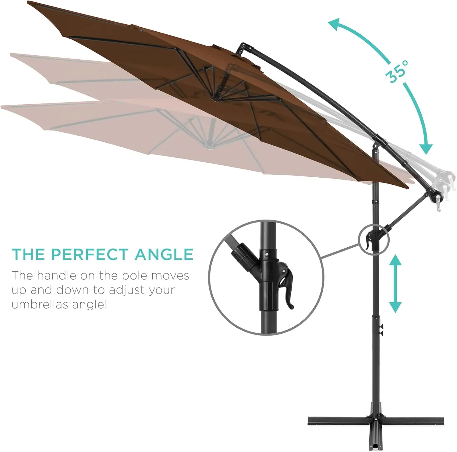 10ft Offset Hanging Market Patio Umbrella w/Easy Tilt Adjustment, Polyester Shade, 8 Ribs for Backyard, Poolside, Lawn and Garde