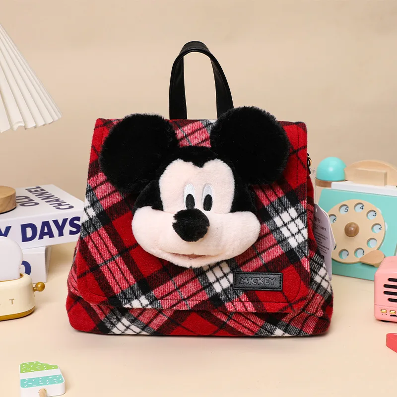 Mochila de felpa de Mickey Mouse de Disney, mochila de viaje escolar con bonitos dibujos de animales de peluche de gran capacidad para niños, niñas y niños