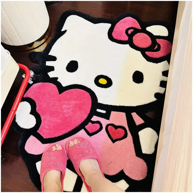 Sanrio Hello Kitty Plush Floor Mat Cartoon Kt Cat Kawaii Cute Cartoon  Non-Slip Imitation Cashmere Rug Room Bedside Decoration C