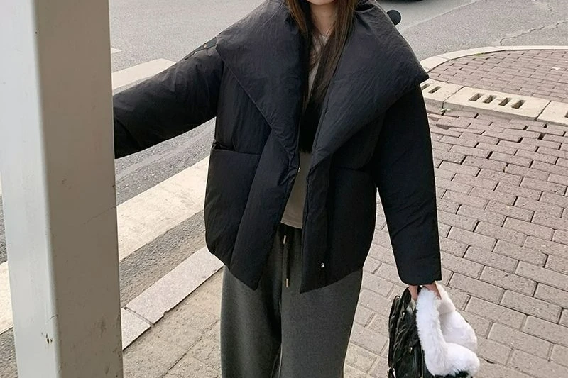 

Short Turn-down Collar Down Cotton Jacket 2025 Winter New Design Loose Thickened Cotton Coat Versatile Women's Outerwear