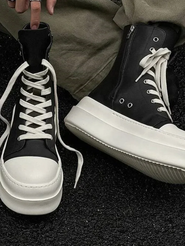 Versatile Trendy High Top Men's Street Style Fashion Canvas Lace Up Chunky Soled Shoes 2026 New  23SGD
