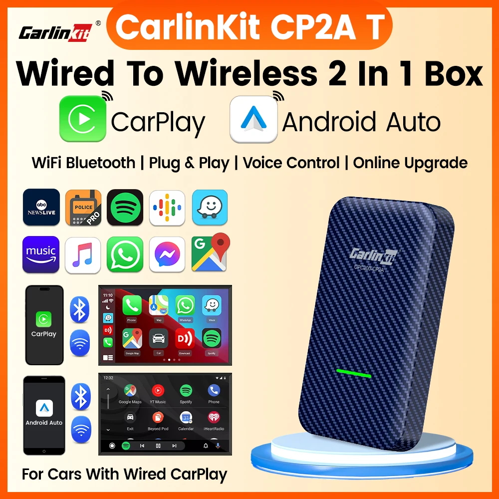 

CarlinKit Android Auto Беспроводной адаптер CarPlay Ai Box Простой в использовании обновление OTA Waze Spotify Auto Connect для проводных автомобилей CarPlay