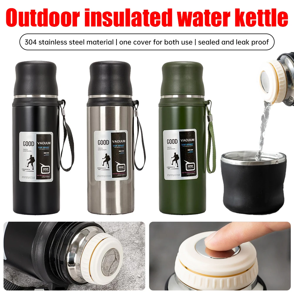 

1000ml Thermos Bottle Men's Sports Kettle 304 Stainless Steel Thermos Cup Portable Large Capacity Outdoor Kettle With Water Cup