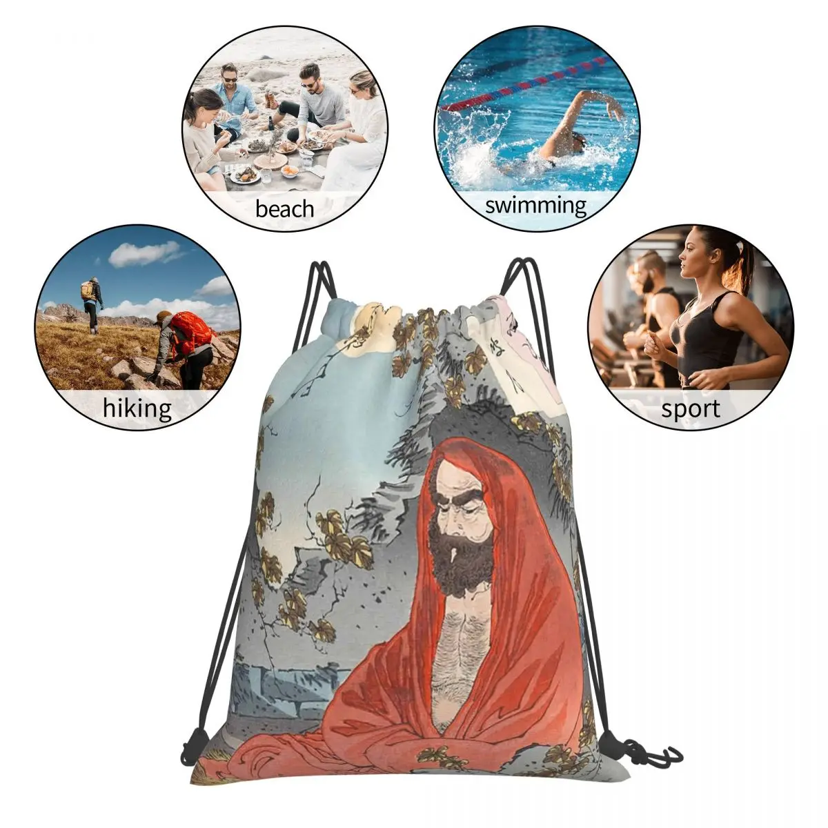 Bodhidharma-mochila multifunción con cordón para hombre y mujer, bolsa con cordón para libros, para estudiantes