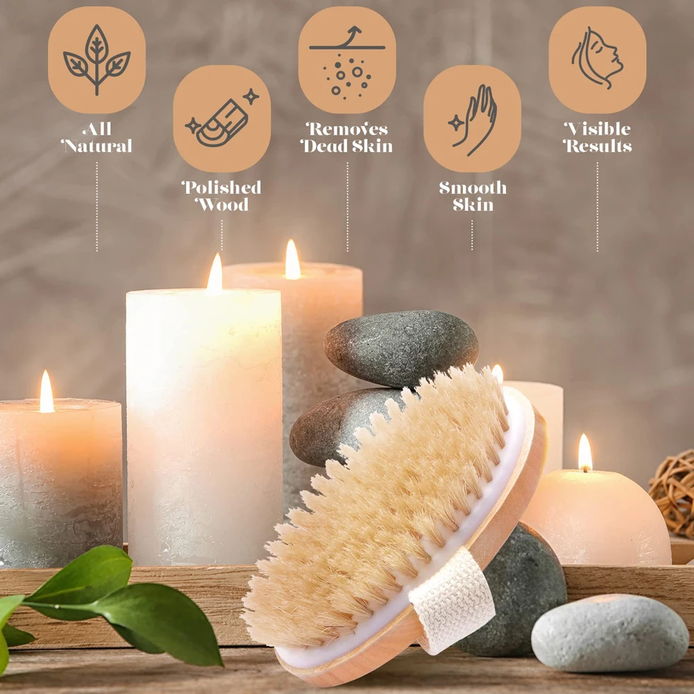 1PC Body Massage Brush Natural Bristle Skin Exfoliating Brush Body Scrub for Flawless Skin Wet and Dry Body Brush Skin Tool